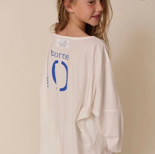 borne / over size 3/4  oat / blue